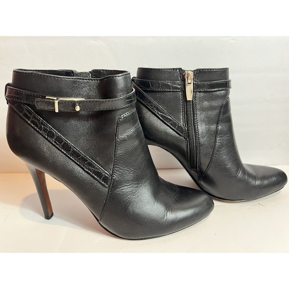 Coach Womens Size 7.5 B Ankle Boots Heels Black Leather Side Zips Pointed Toe - Picture 2 of 8